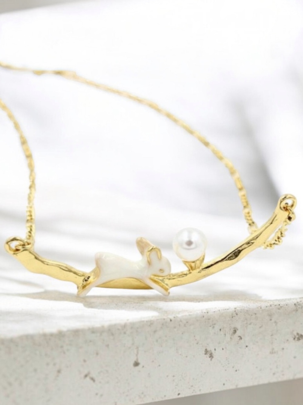 BOUTIQUE Gold Bunny Rabbit Pearl Necklace